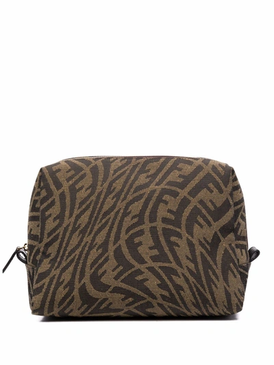 Shop Fendi Ff Vertigo Zip-top Clutch Bag In Brown