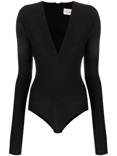 Shop Alexandre Vauthier Deep-v Metallic Bodysuit In Black