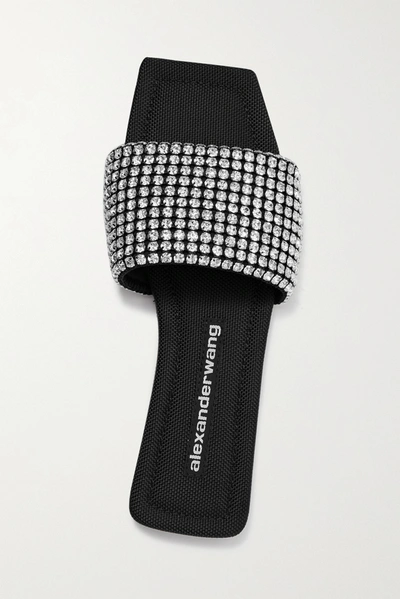 Shop Alexander Wang Anya Crystal-embellished Leather Slides In Black
