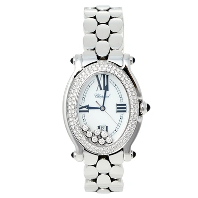 Pre-owned Chopard White Stainless Steel Diamonds Happy Sport 278418-3002 Women's Wristwatch 30 Mm