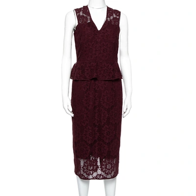 Pre-owned Burberry Burgundy Lace Peplum Detail Sleeveless Dress S