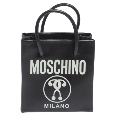 Pre-owned Moschino Black Signature Leather Mini Vertical Tote