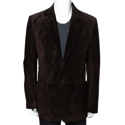 Pre-owned Gucci Brown Suede Button Front Long Jacket 3xl
