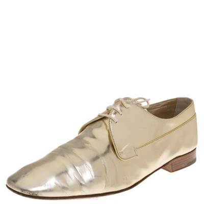 Pre-owned Louis Vuitton Gold Patent Leather Lace Up Oxford Size 44
