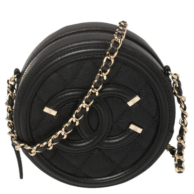 Pre-owned Chanel Black Quilted Caviar Leather Round Cc Filigree Crossbody Bag