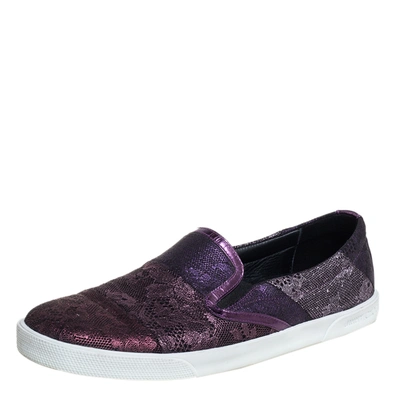 Pre-owned Jimmy Choo Metallic Purple Lace Demi Slip On Sneakers Size 40