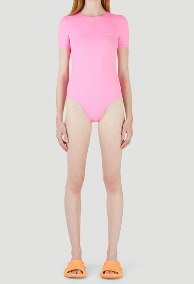 Shop Balenciaga Open Back Swimsuit In Pink