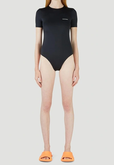 Shop Balenciaga Open Back Swimsuit In Black