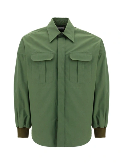 Shop Alexander Mcqueen Dropped Shoulder Poplin Military Shirt In Green