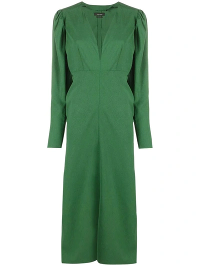 Shop Isabel Marant Green V-neck Gigot-sleeve Midi-dress