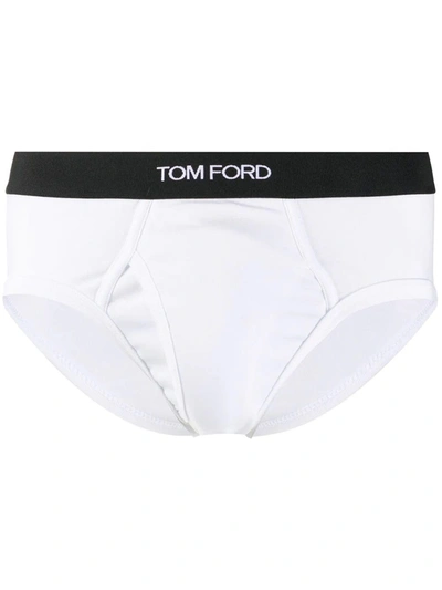 Shop Tom Ford White Logo Waistband Briefs
