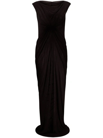 Shop Rick Owens Black Sleeveless Draped Gown In Nero