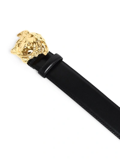 Shop Versace Black Leather La Medusa Belt