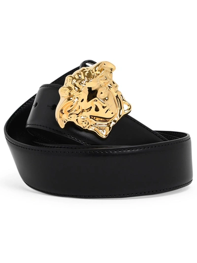 Shop Versace Black Leather La Medusa Belt