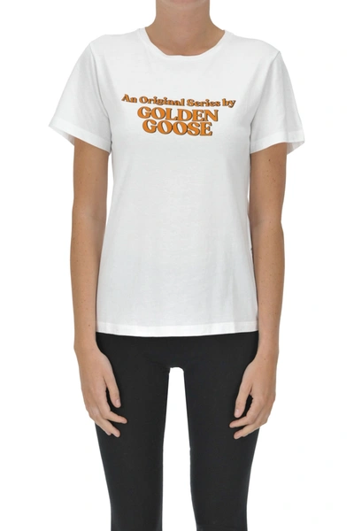 Shop Golden Goose Designer Logo T-shirt In White