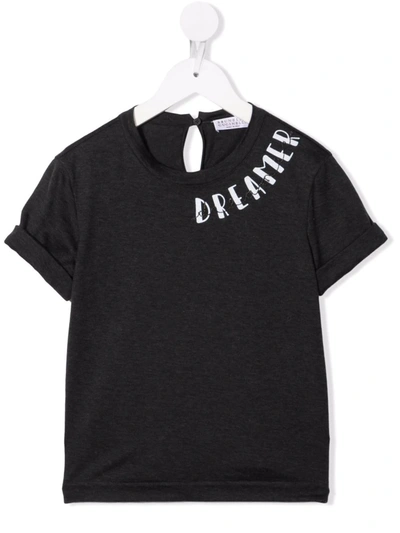 Brunello Cucinelli Cotton Jersey T-shirt With Inscription And Necklace In Grey