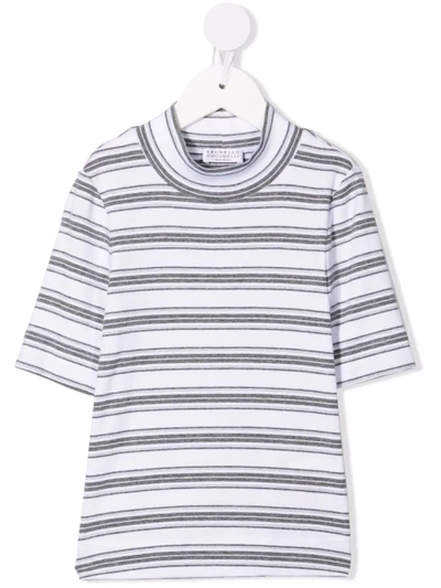 Shop Brunello Cucinelli Stripe-pattern Cotton T-shirt In White