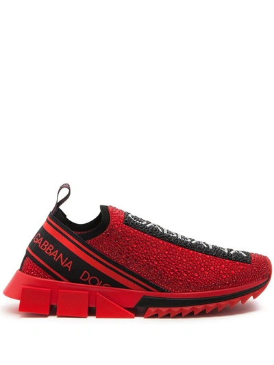 Shop Dolce & Gabbana Sorrento Rhinestone-embellished Sneakers In Red