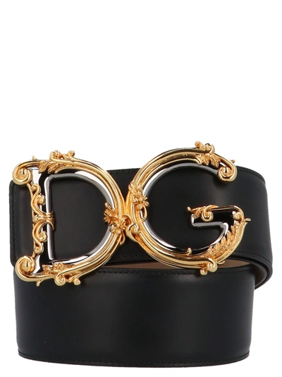 Shop Dolce & Gabbana Baroque Dg Logo Belt In Black