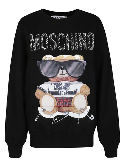 Shop Moschino Teddy Logo Printed Sweatshirt In Black