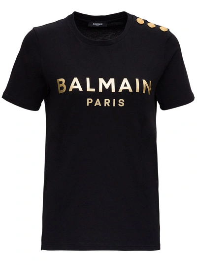 Shop Balmain Logo Print Crewneck T In Black