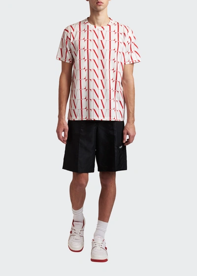 Shop Valentino Men's Vltn-print Short-sleeve T-shirt In White/red