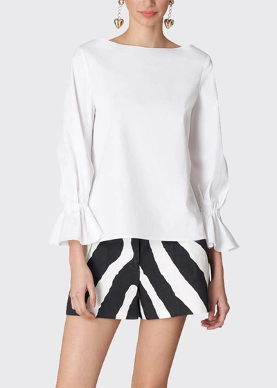 Shop Carolina Herrera Puff-sleeve Poplin Blouse In White