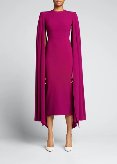 Shop Alex Perry Cape-sleeve Crepe Midi Dress In Raspberry