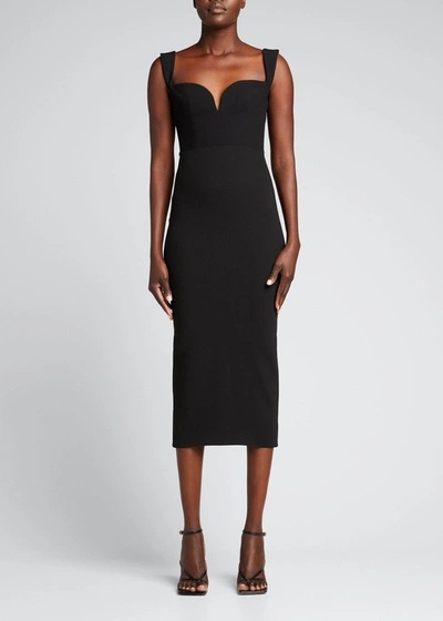 Shop Alex Perry Sweetheart-neck Crepe Sheath Midi Dress In Black