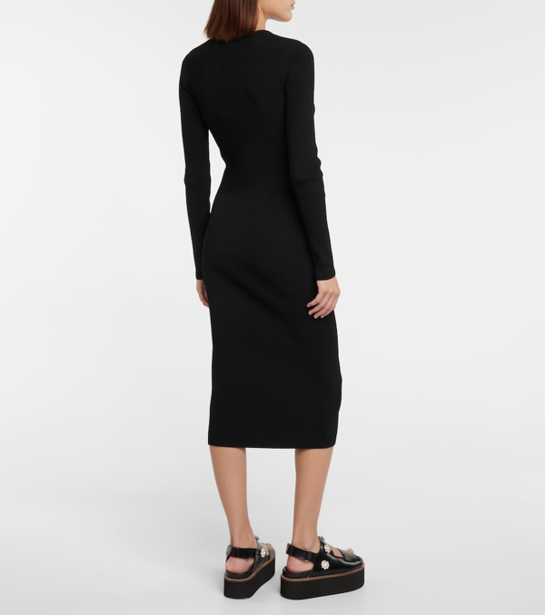 Ganni Black Melange Knit Mid-length Dress In 979 Coffee | ModeSens