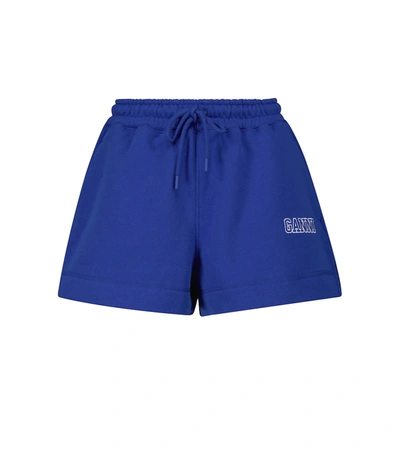 Shop Ganni Cotton-blend Shorts In Blue