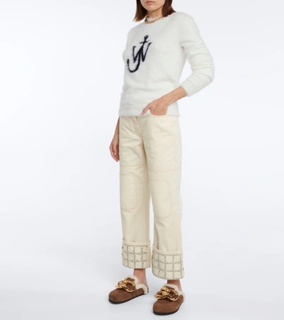 Jw Anderson Women Maglia Con Intarsio Logo In White