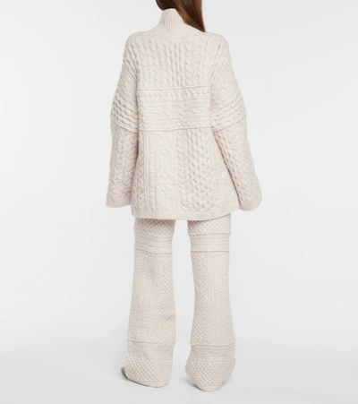 Shop Nanushka Raw Cable-knit Wool-blend Sweater In White