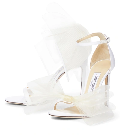 Jimmy Choo Aveline 100 Bow-embellished Grosgrain Sandals In White