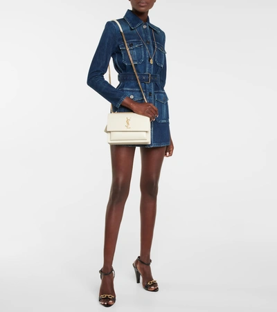 Saint Laurent Sunset Monogram Medium Leather Shoulder Bag In White