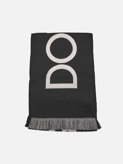 Shop Dolce & Gabbana Wool Scarf With Contrasting Logo Print In Black