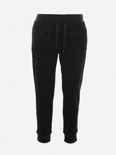 Shop Dolce & Gabbana Cotton Trousers With All-over Leopard Print In Black