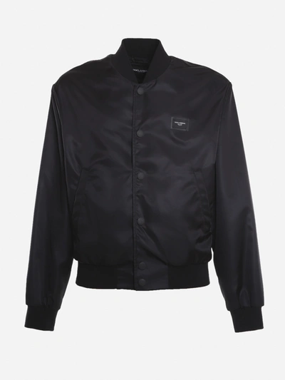 Shop Dolce & Gabbana Technical Fabric Jacket With Logo Patch Application In Black