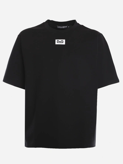 Shop Dolce & Gabbana Cotton T-shirt With Logo Patch In Black
