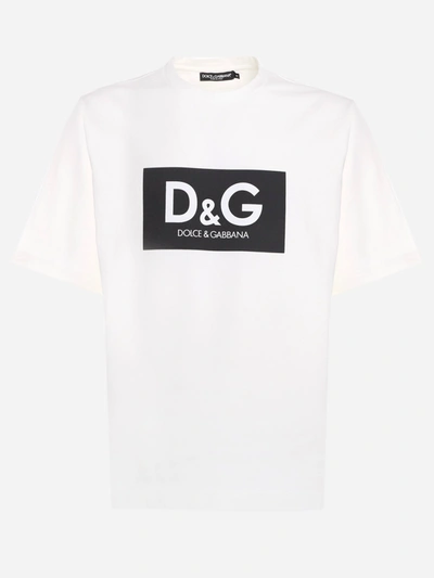 Shop Dolce & Gabbana Oversized Cotton T-shirt With Contrasting Logo Print In White