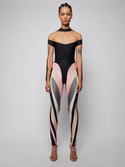 Shop Mugler Illusion Neckline Color-block Bodysuit Black And Nude