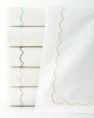 MATOUK SCALLOP EMBROIDERED 350 THREAD COUNT FLAT SHEET, QUEEN PROD198750133