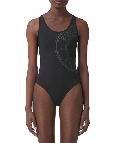 Shop Burberry Logo Graphic Stretch Nylon Swimsuit In Black