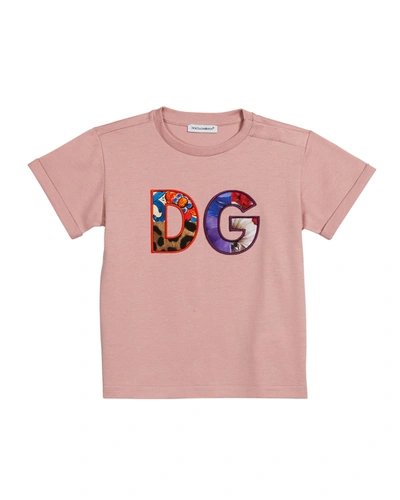 Shop Dolce & Gabbana Girl's Mixed-print D & G Logo Tee In Rosa