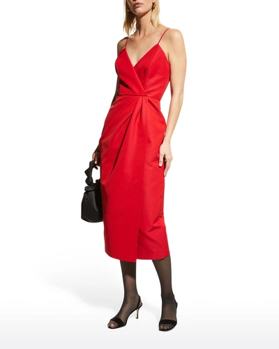 Shop Carolina Herrera Twist-front Slit Midi Dress In Lacquer Red