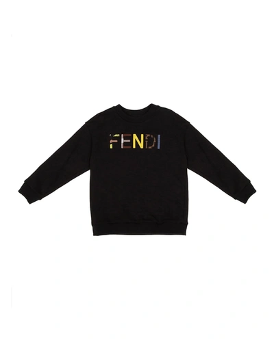 Shop Fendi Boy's Multicolor Logo Sweatshirt In F0gme Black