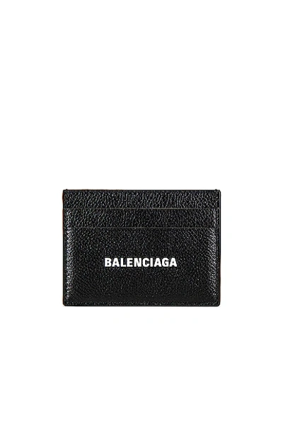 Balenciaga Logo-print Grained Leather Card Holder Accessories In Black & White