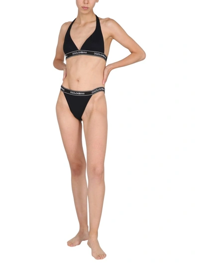 Shop Dolce & Gabbana Bikini Swimsuit With Logo Band In Black