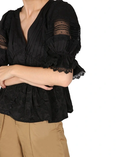 Shop Self-portrait Sangallo Lace Top In Black