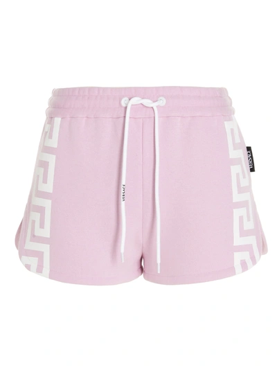 Shop Versace Greca Drawstring Track Shorts In Pink